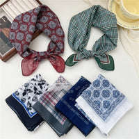 Breathable Cotton Linen Square Scarf for Women, Vintage Style Decorative Small Scarf
