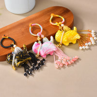 Handmade Lacquer Maneki-Neko Beaded Tassel Bag Charm Keychain for Cheongsam