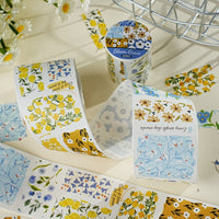 YINIAO Blue Yellow Floral Washi Tape for DIY Scrapbooking & Journal Decoration