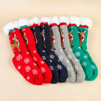 Christmas Reindeer Snowflake Fleece-Lined Non-Slip Winter Home Socks