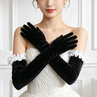 1920s Vintage Black Velvet Lace Opera Gloves for Cosplay & Halloween Parties