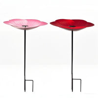Metal Flower Bird Bath with Shepherd's Hook for Outdoor Garden and Yard