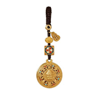 Yellow Jambhala Car Keychain with Eight Auspicious Compass, Ethnic Style Bag Charm, Birthday Gift