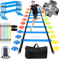 Agility Ladder Training Set with Resistance Parachute, Disc Cones, Hurdles, and Jump Rope for Soccer Training