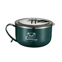 Large Capacity 304 Stainless Steel Instant Noodle Bowl with Lid and Cutlery Set for Students