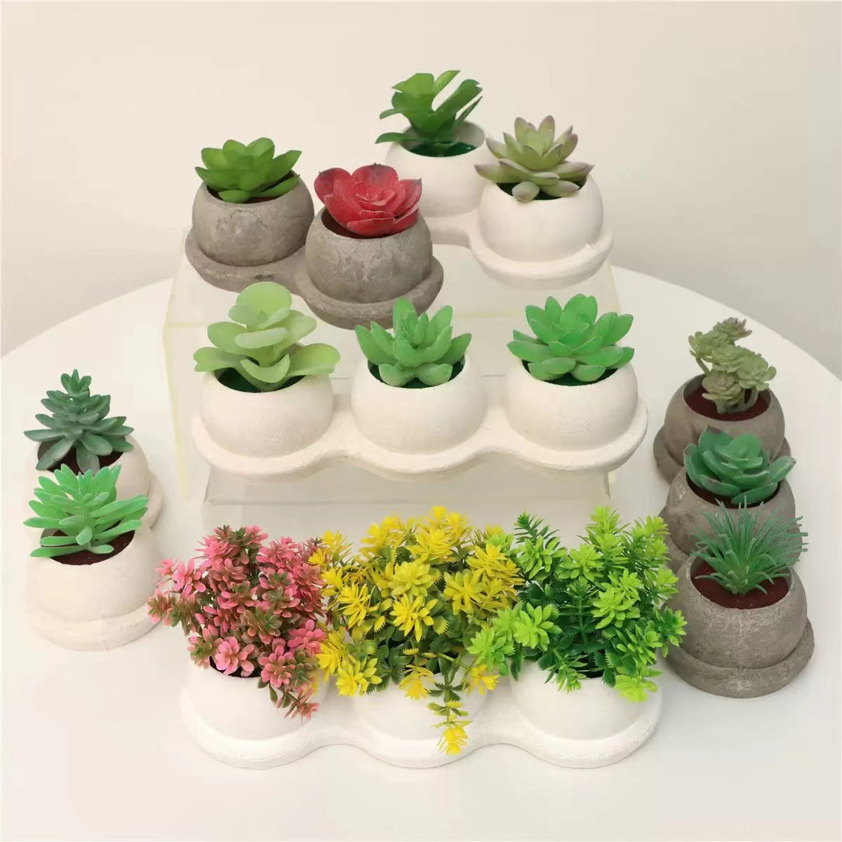 Artificial Succulent Plants in Pulp Pots - Biodegradable Retro Home Decor