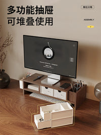 Dual-Layer Monitor Stand with Storage Drawers and Pen Holders for Desk Organization