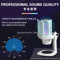 USB Condenser Gaming Microphone with Pop Filter and RGB Lighting for PC Recording