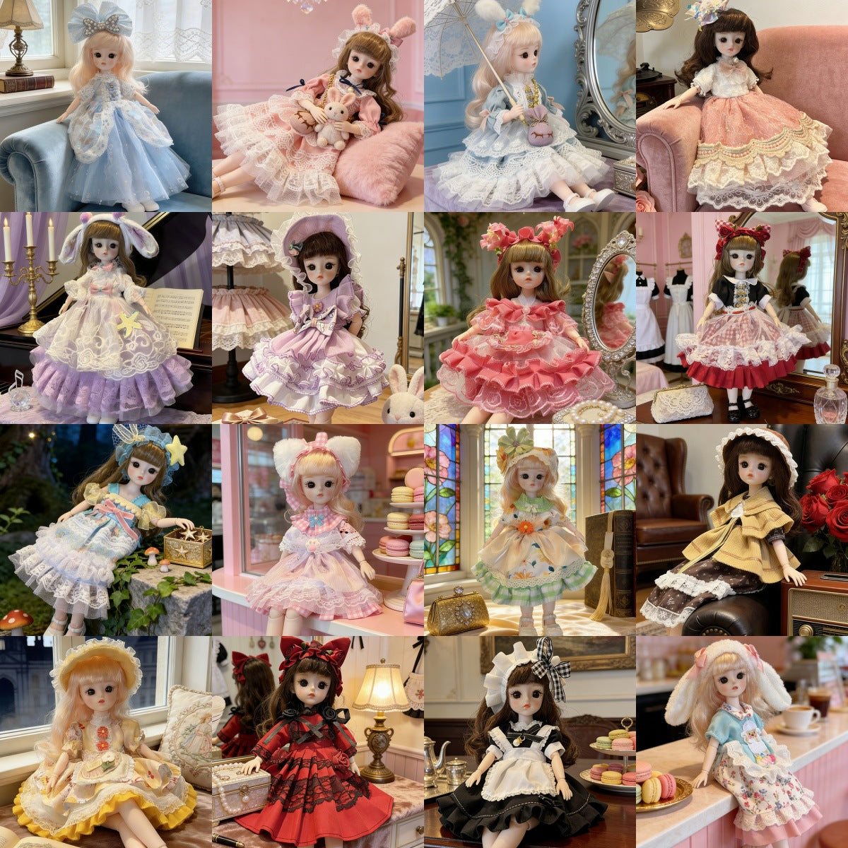 BJD Doll Clothes Set for 30cm Dolls, Lolita Style Dress Outfit