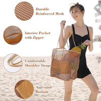 Foldable Mesh Beach Bag Large Capacity Travel Shoulder Tote for Clothes & Sundries
