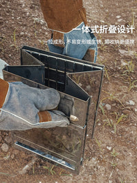 Outdoor Stainless Steel Square Firewood Stove BBQ Grill Picnic Stove Mini Charcoal Stove Folding Grill
