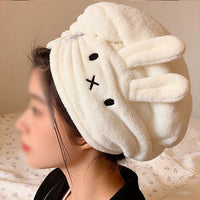 Cartoon Rabbit Quick Dry Hair Towel Cap, Thickened Coral Fleece Absorbent Bath Turban