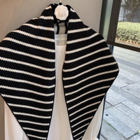 2025 Autumn/Winter Knitted Jacquard Striped Triangle Scarf Shawl Versatile Neck Warmer