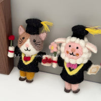 Handmade Felt Animal Keychain Pendant - Graduation Cap Dog & Sheep