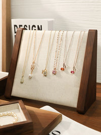 Walnut & Linen Jewelry Display Stand for Necklaces, Bracelets, Earrings, Rings
