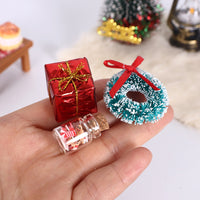Dollhouse Christmas Scene Miniature Set with Tree, Table, Lamp, and Carpet - 13 Pieces for OB1 Micro Landscape