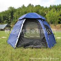 3-in-1 Waterproof UV-Protected Double-Layer Hexagonal Tent for 6 People, Family Camping Tent