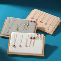 Bamboo Wood Slanted Jewelry Display Stand for Necklaces, Pendants, and Earrings