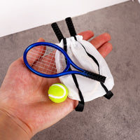 Miniature Tennis Racket Model with Ball & Bag for Dollhouse & Sports Decor