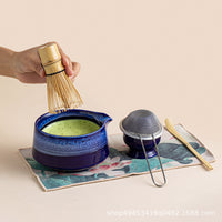 Japanese Ceramic Matcha Bowl Set with Spout and Whisk Stand