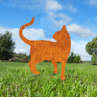 Rustic Metal Cat Garden Art Rusty Iron Animal Sculpture for Fence Porch Lawn Decor