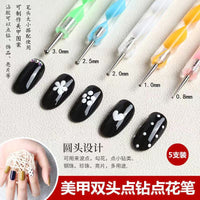 Dual-Ended Nail Art Dotting Pen Set for Rhinestones and Designs - 5 Pieces