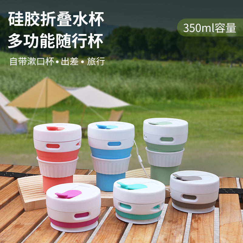 Collapsible Silicone Travel Cup with Lid - Portable and Reusable for Coffee, Water, and Mouthwash