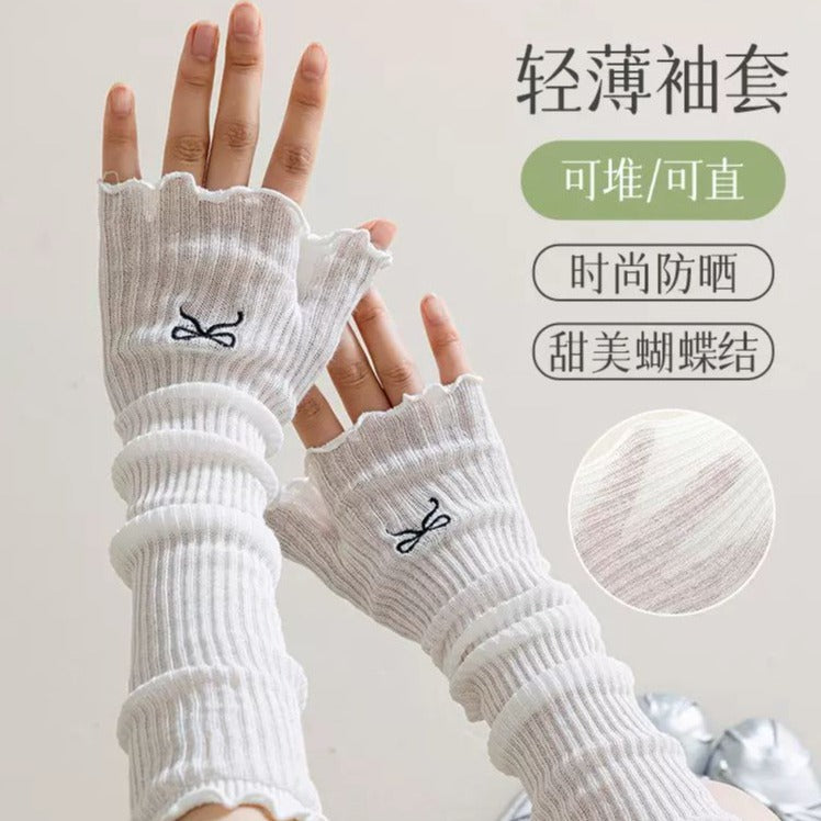 Summer Ultra-Thin Breathable Arm Sleeves with Bowknot Embroidery