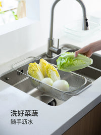 Shuangshan 304 Stainless Steel Expandable Colander Basket for Kitchen Sink, Vegetable and Fruit Drainer