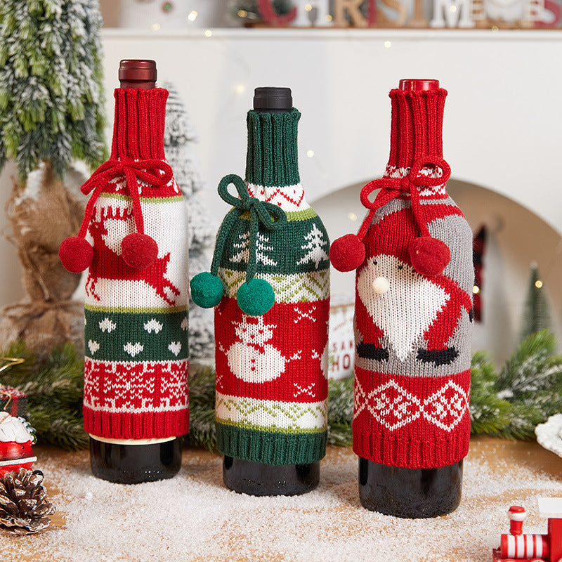 Christmas Wine Bottle Cover Decor Set - Santa, Snowman, Reindeer Designs