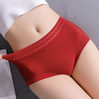 Women's Ice Silk Mid-Waist Briefs with Cotton Crotch, Tummy Control, and Lace Trim