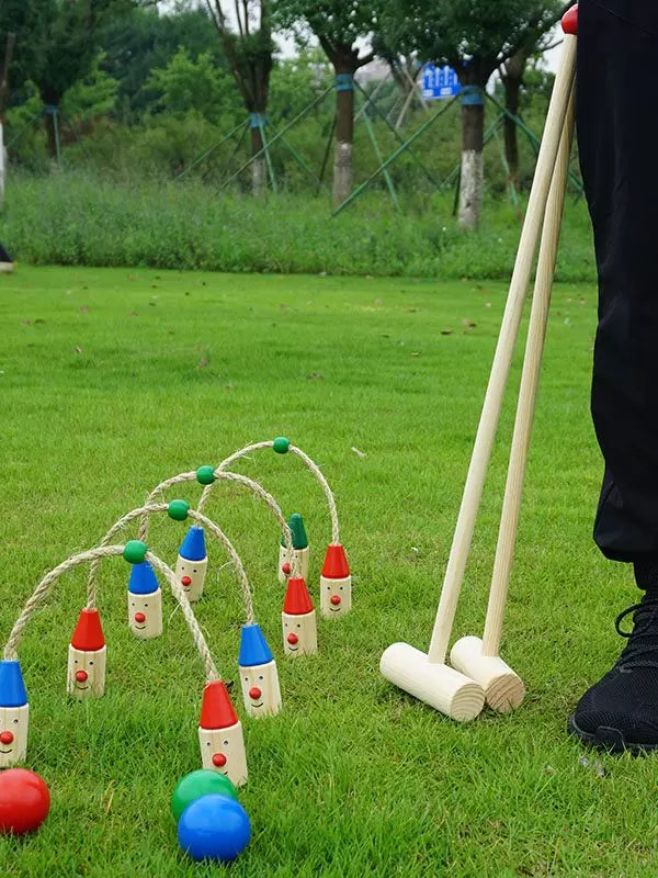 Kids Wooden Croquet Set Indoor Outdoor Parent-Child Interactive Sensory Training Game Educational Toy