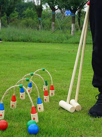 Kids Wooden Croquet Set Indoor Outdoor Parent-Child Interactive Sensory Training Game Educational Toy