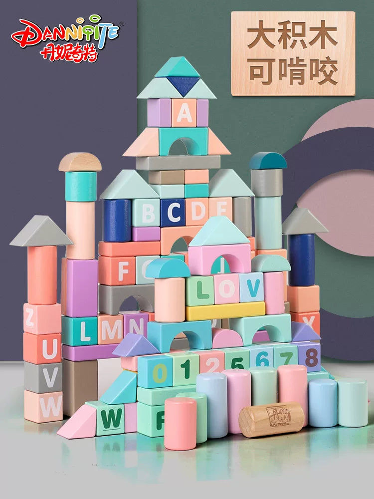 Wooden Building Blocks Set for Toddlers, Large Particle Construction Educational Toy with Puzzle and Music Options