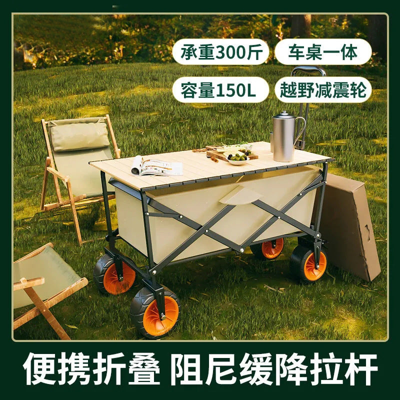 Foldable Outdoor Utility Wagon with Adjustable Handle for Camping Fishing and Hauling