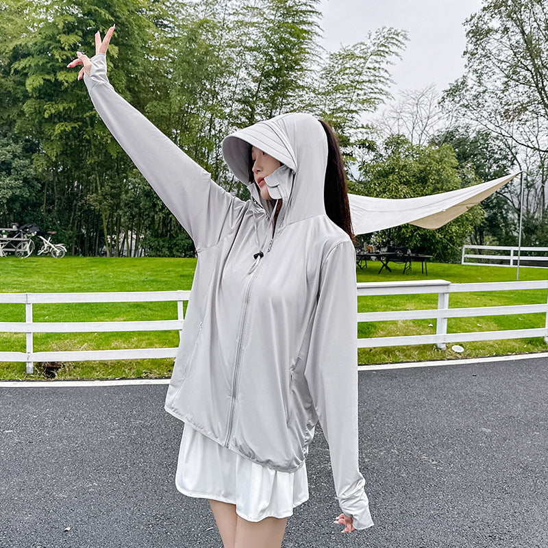 Women's Nylon Ice Silk Hooded Sun Protection Jacket for Summer Outdoor Travel UV Protection