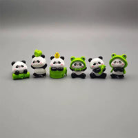 Cute Bamboo Panda Animal Figurines Desktop Ornaments Car Decor Set