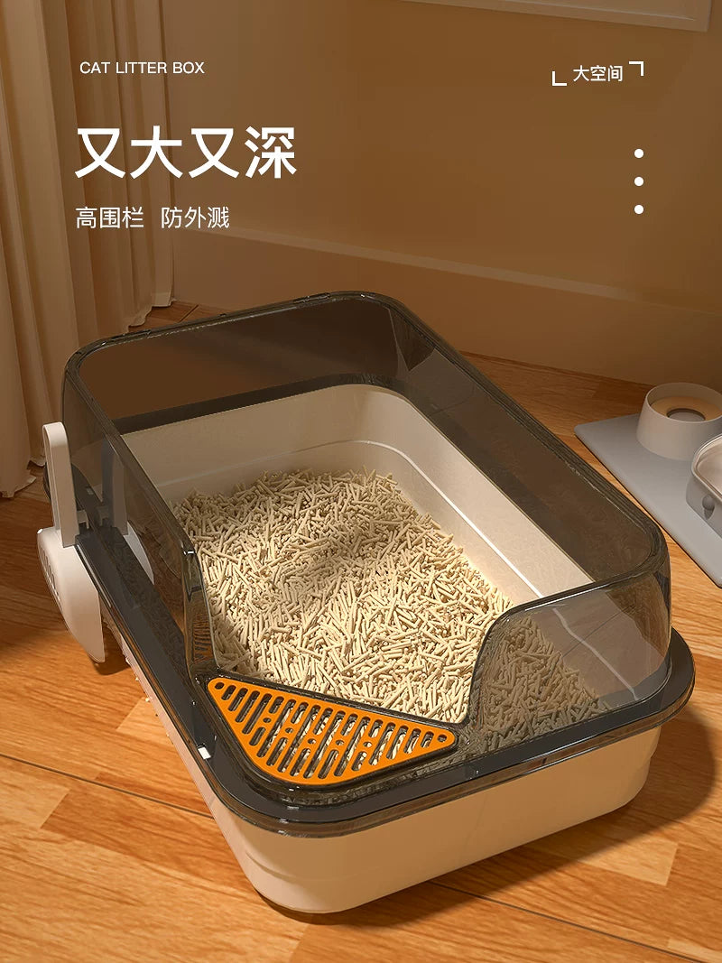 Extra Large Semi-Enclosed Cat Litter Box with Splash Guard for Kittens and Adult Cats