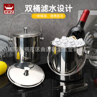 Stainless Steel Ice Bucket with Handle, Beer Champagne Cooler for Bar KTV, Single Layer Ice Container
