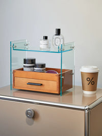 Vintage Acrylic Wood Cosmetic Organizer with Drawers for Desk, Perfume, and Cups