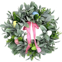 2025 Easter Lamb's Ear Colorful Egg Wreath Hanging Ornament for Hotel Home Wall Decor Artificial Flower