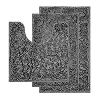 Chenille U-Shaped Toilet Mat and Bath Rug Set, Absorbent Non-Slip Bathroom Floor Mat