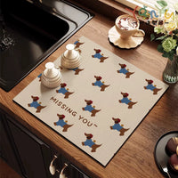 Cartoon Square Kitchen Countertop Dish Drying Mat Absorbent Quick Dry Sink Mat for Dishes and Utensils