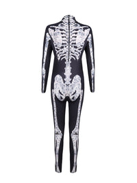 Halloween Skeleton Jumpsuit Costume for Adults and Kids, Spooky Skull Bodysuit for Cosplay Parties
