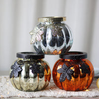 Halloween Pumpkin Glass Candle Holder with Vine for Home Decor and Autumn Photography Props
