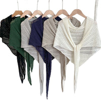 Sun Protection Ice Silk Knit Shawl Hollow Out Tencel Triangle Scarf for Women Summer Thin Air Conditioning Shirt