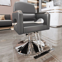 Hydraulic Swivel Barber Chair with Footrest, Stainless Steel Base, Adjustable Height for Salon