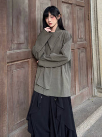 FG721 Original Design Scarf Collar Shirt Spring Minimalist Gender-Neutral Japanese Retro Style