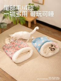 Cat Sleeping Bag Winter Warm Enclosed Cave Pet Bed Removable Washable Tunnel