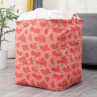 Cute Strawberry Print Cotton Linen Quilt Storage Bag for Seasonal Clothes Moving Dormitory Organization